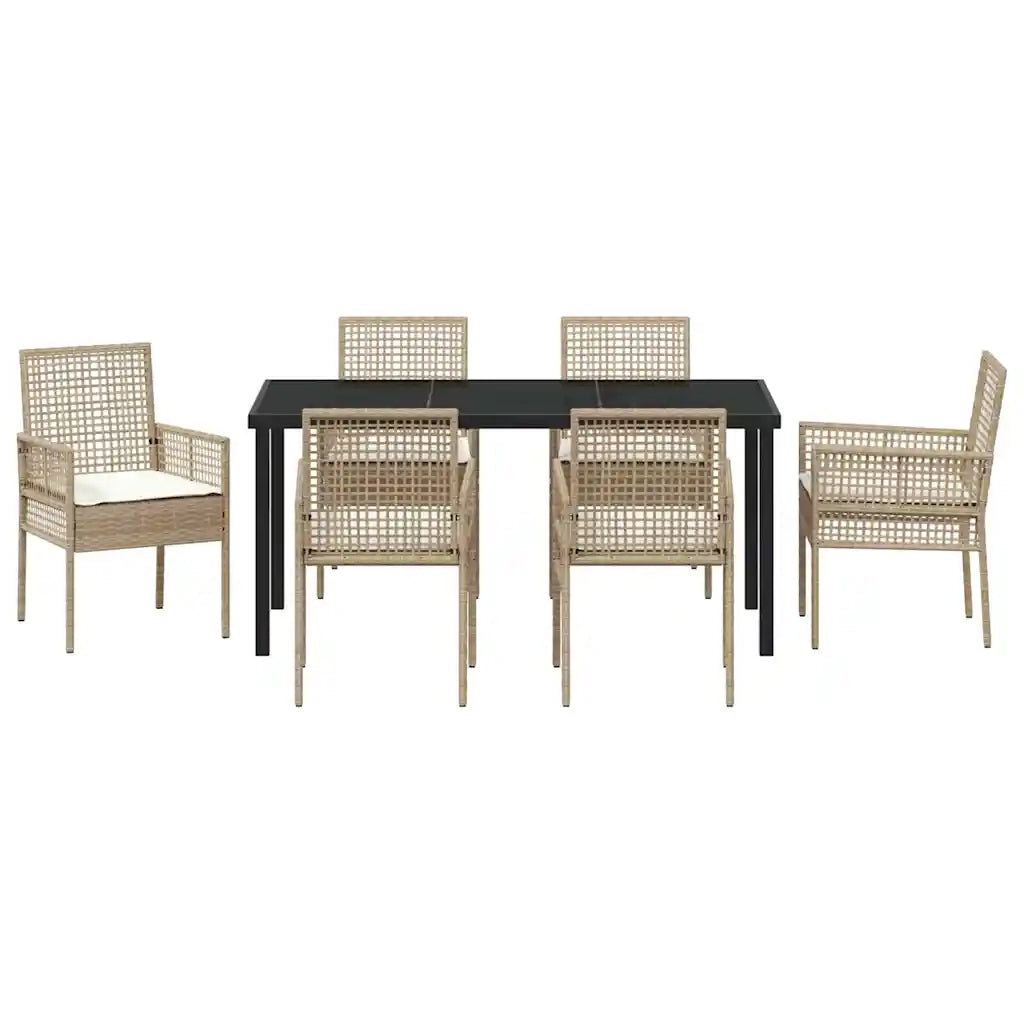 Set da Pranzo per Giardino con cuscino 7 pcs Beige polyrattan