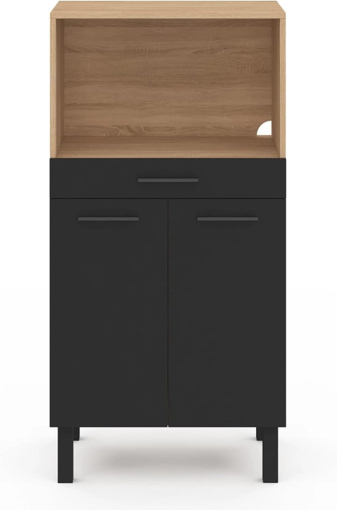 Credenza CINA 60 cm in faggio e nero per microonde di fascia media con 1 cassetto e 2 ante