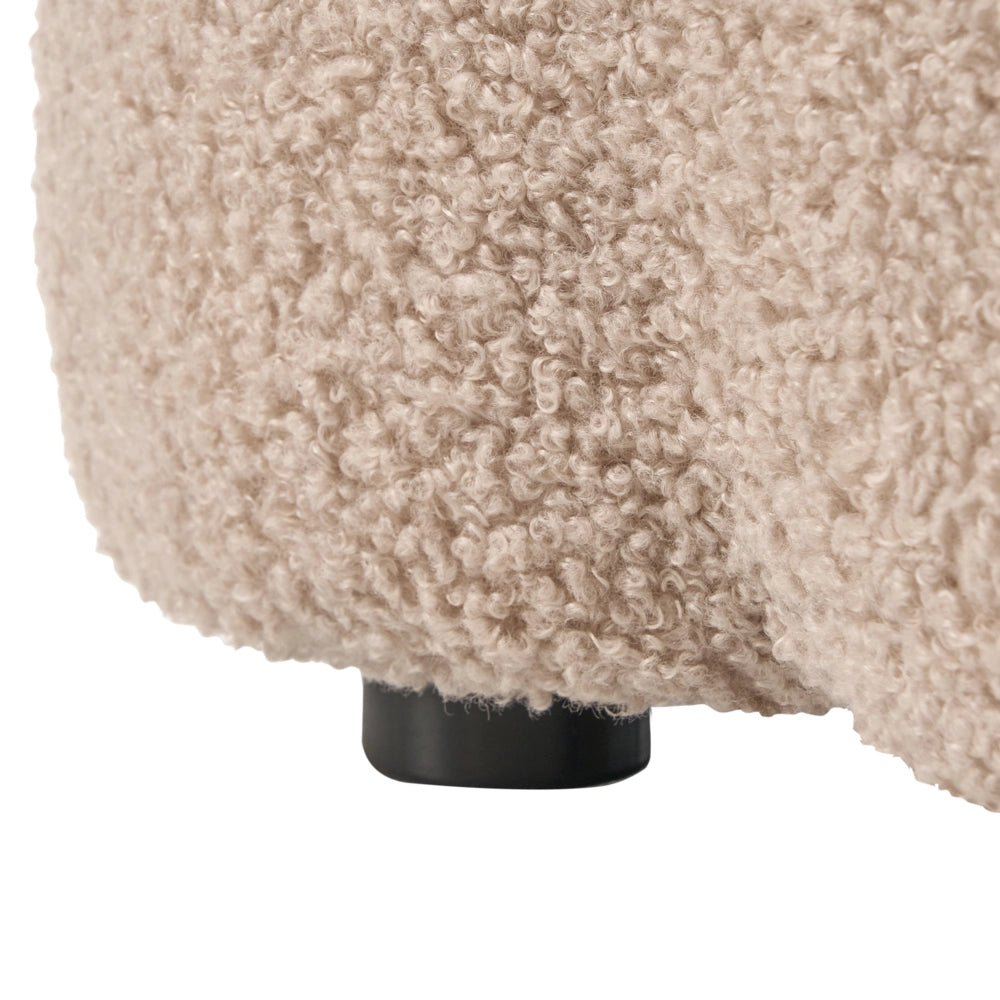 Pouf in bouclè beige con vano portaoggetti motivo floreale per soggiorno e camera da letto stile scandinavo