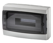 Centralino da parete 12 moduli con portello fumé, grigio RAL 7035, 280x220x100 mm, IP65, ideale per installazioni elettriche interne ed esterne
