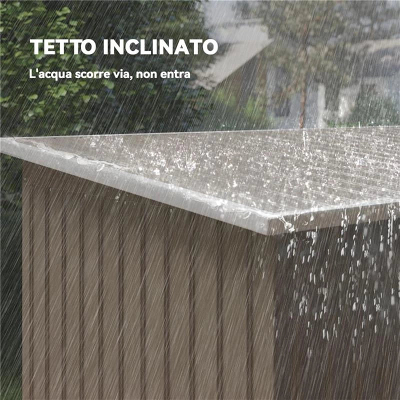 RIPOSTIGLIO DA GIARDINO IN ACCIAIO CON 2 PRESE D'ARIA E 2 PORTE SCORREVOLI, 280X130X172 CM, MARRONE LEGNO