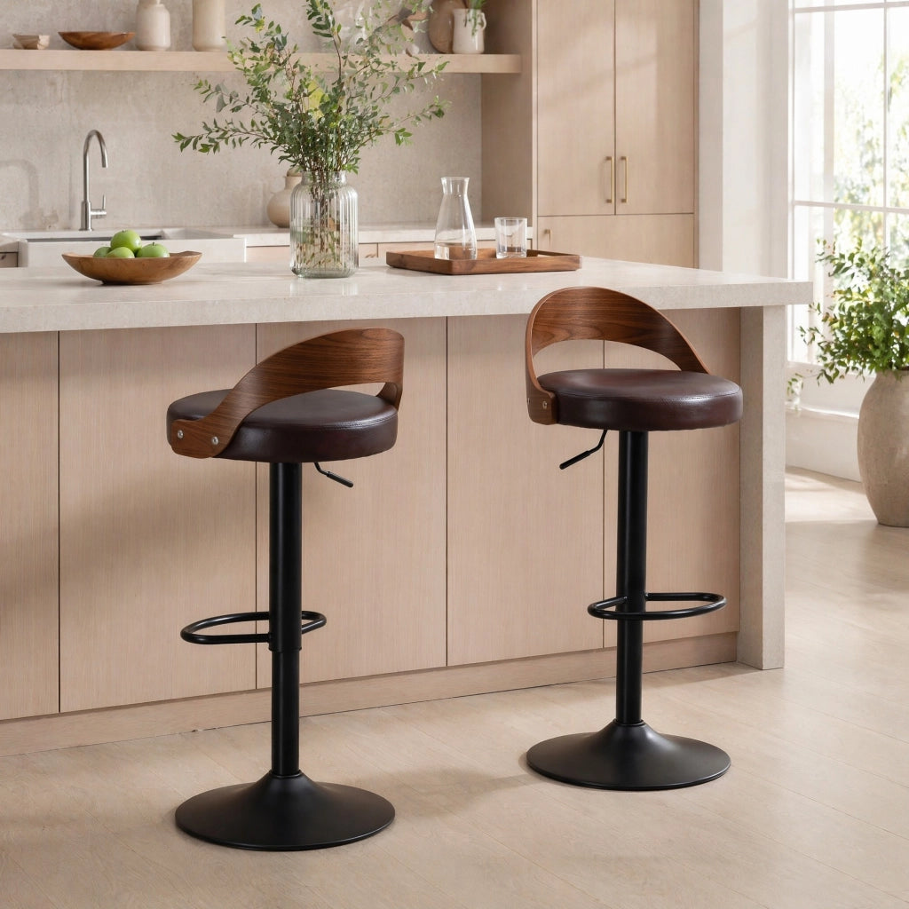 BARHOCKER girevole 360° regolabile in altezza 2 pezzi PU marrone con schienale
