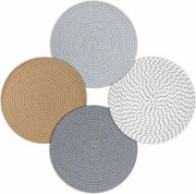 Set di tovagliette tessute da 4 pezzi bianchi con puntini grigi - Canapa da giardino - Tovagliette antiscivolo - Tovagliette per esterno - Tavola in terracotta