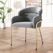 Chaise de salle à manger in velluto con quattro gambe in metallo, seduta ergonomica, grigio, 59.69 × 59.69 × 55.88 cm