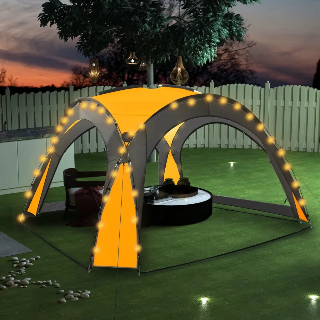 Tenda per Feste con LED e 4 Pareti-Tenda da campeggio 3,6x3,6x2,3 m Gialla