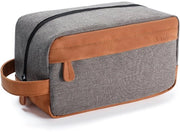 Kit per il bagno per uomini con contenitore a doppio contenitore, impermeabile, in pelle PU, grande capacità per viaggi e bagno, grigio, dimensione media