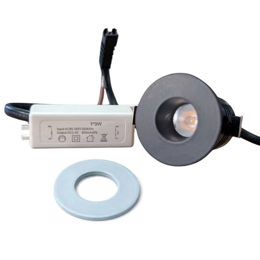 Mini Faretto Led Da Incasso Rotondo 3W 220V 3000K Φ35*H38mm Foro 30mm Carcassa Nera Sostituibile Angolo 15° CRI≥80 UGR≤10 IP20