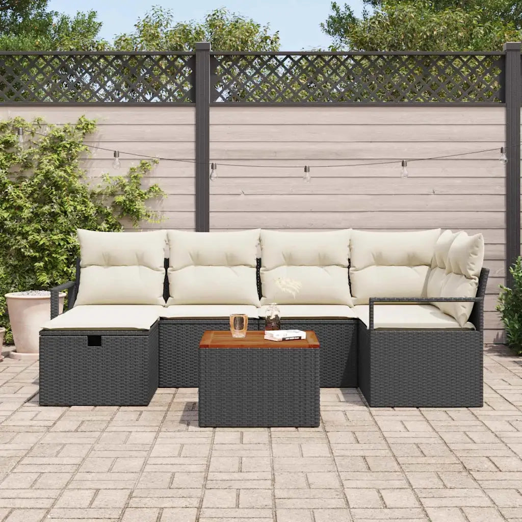Set Divano da Giardino con cuscino 7 pcs Nero polyrattan