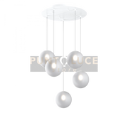 SOSPENSIONE BIANCO 5 LUCI TONDA VETRI BIANCO FOG 1184BI-S5 T-BF