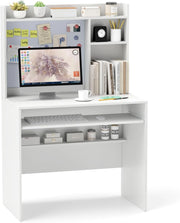 Scrivania per Computer Bianca, Scrivania con Lavagna Magnetica, Ripiani Regolabili e Vassoio per Tastiera, Scrivania Salvasapzio per Ufficio e Casa, 89 x 50 x 138 cm (Bianco)