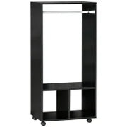 Mobile Appendiabiti con Barra in Alluminio e 2 Ripiani Aperti, in Truciolato, 60x40x128 cm, Nero