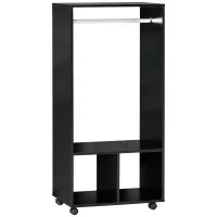 Mobile Appendiabiti con Barra in Alluminio e 2 Ripiani Aperti, in Truciolato, 60x40x128 cm, Nero