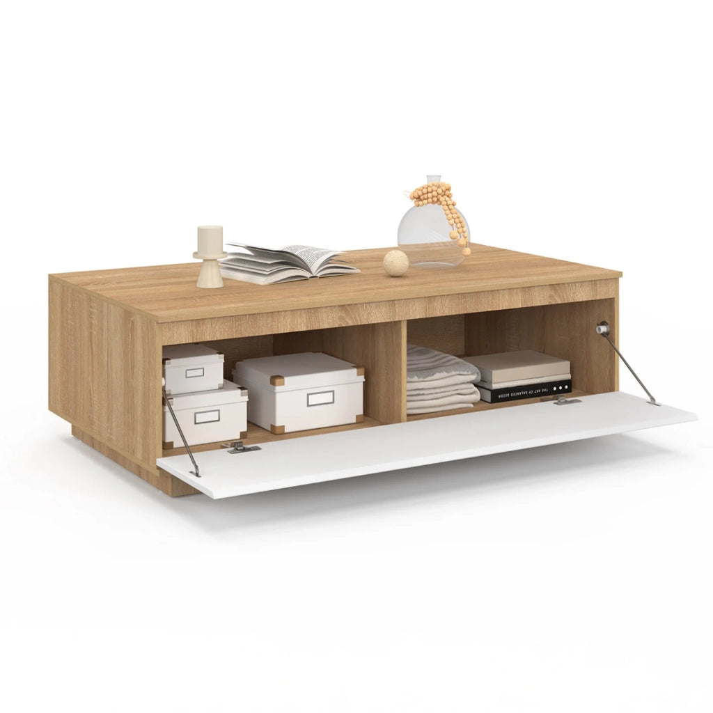 IDMarket - Tavolino TOMI 110 cm con anta in faggio e bianco