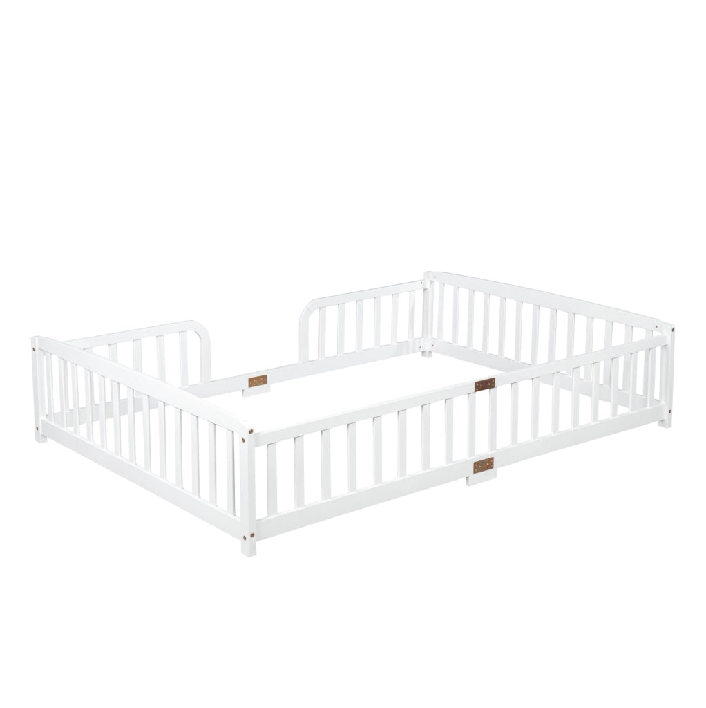 Letto a pavimento per bambini 140x200 cm con sponde di sicurezza bianco