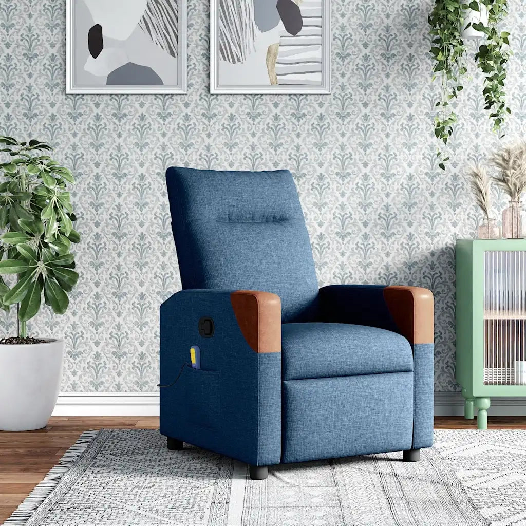 Poltrona Massaggiante | Sedia Relax Reclinabile Blu in Tessuto