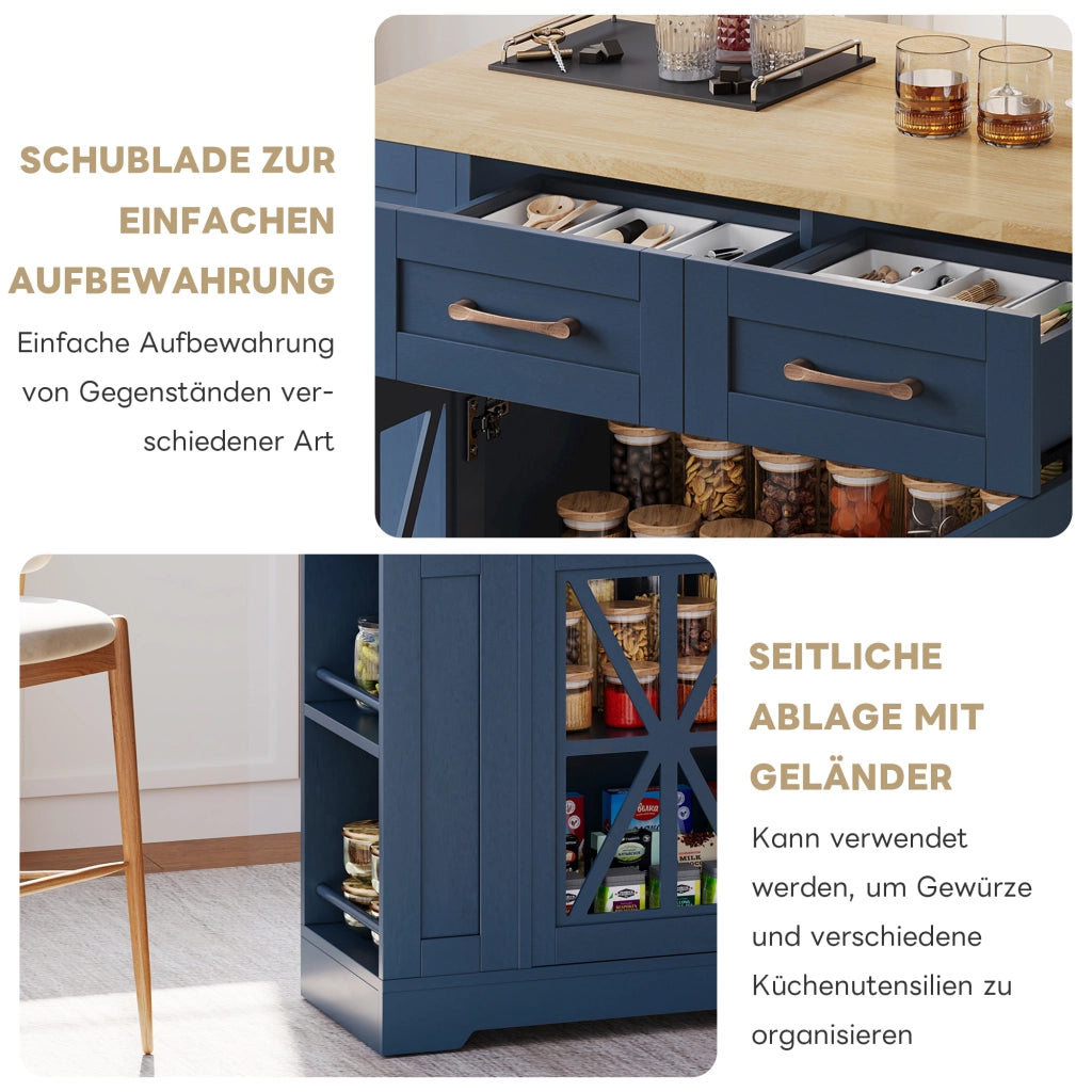 ISOLA CUCINA Estendibile 120x40(65)x92 cm MDF Blu+Neutro con prese AC e USB