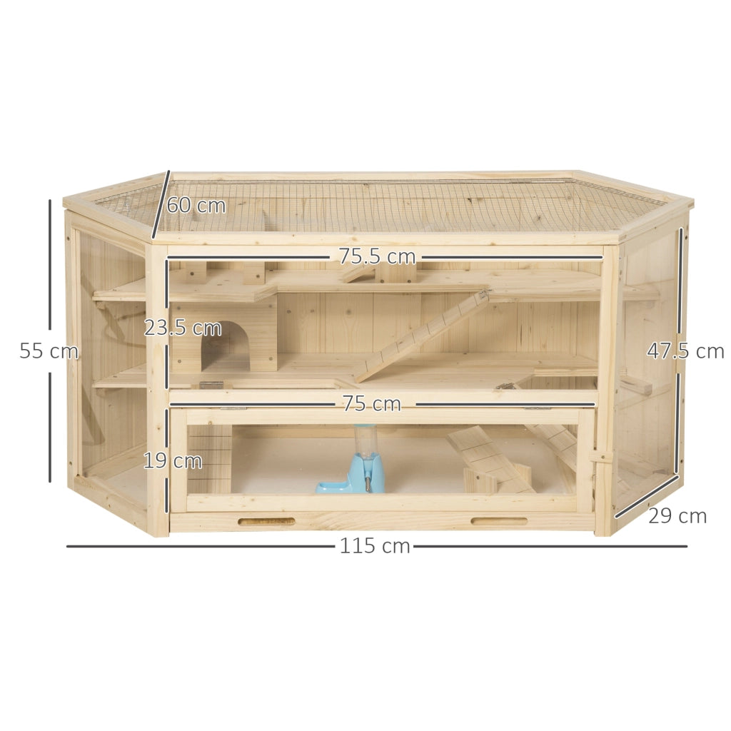 Casetta per Criceti 3 Livelli ¨C zephmum ¨C Legno, Parete Trasparente, 115x60x55cm