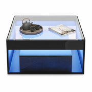 TAVOLO da caffè 70x70x35 cm con 2 cassetti, vetro temperato, nero, LED