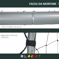 Porta da Calcio Grigia 240x85x160 cm con Viti e Picchetti inclusi, in PE e Metallo