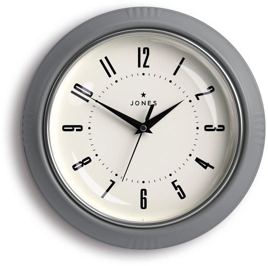 Orologio da cucina in acciaio con lancetta oraria rotonda | 25 cm | Grigio | Ideale per cucina, soggiorno, ufficio o camera da letto | Numeri facilmente leggibili
