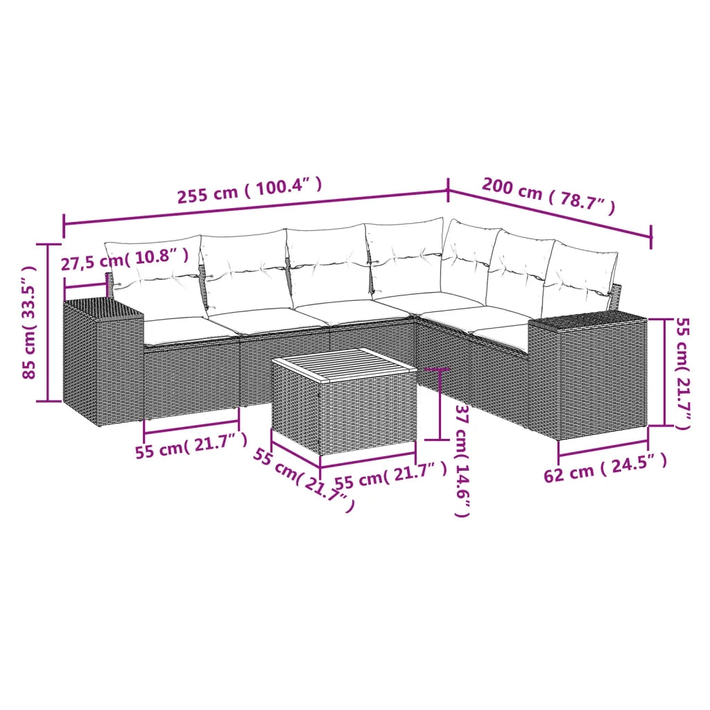 Set Divani da Giardino 7 pz con Cuscini Grigio in Polyrattan 3257796