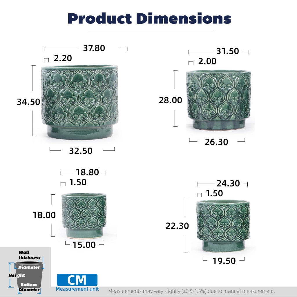 Fioriera a più livelli set 4 pezzi in ceramica smaltata verde lucida con foro di drenaggio per interno e giardino