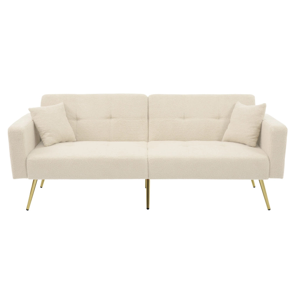 Divano letto convertibile con schienale regolabile; 175 cm; in sherpa beige