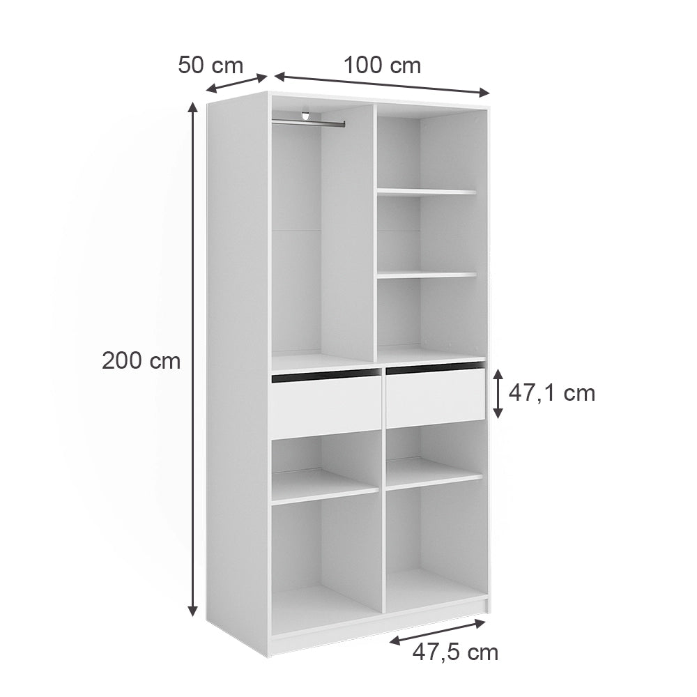 Vicco Armadio Bianco 100 x 200 cm con 2 cassetti