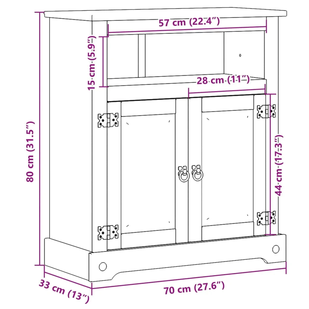 Mobiletto da bagno Corona 70 x 33 x 80 cm ampio spazio di archiviazione stile rustico legno di pino massello finitura miele 02_0057605