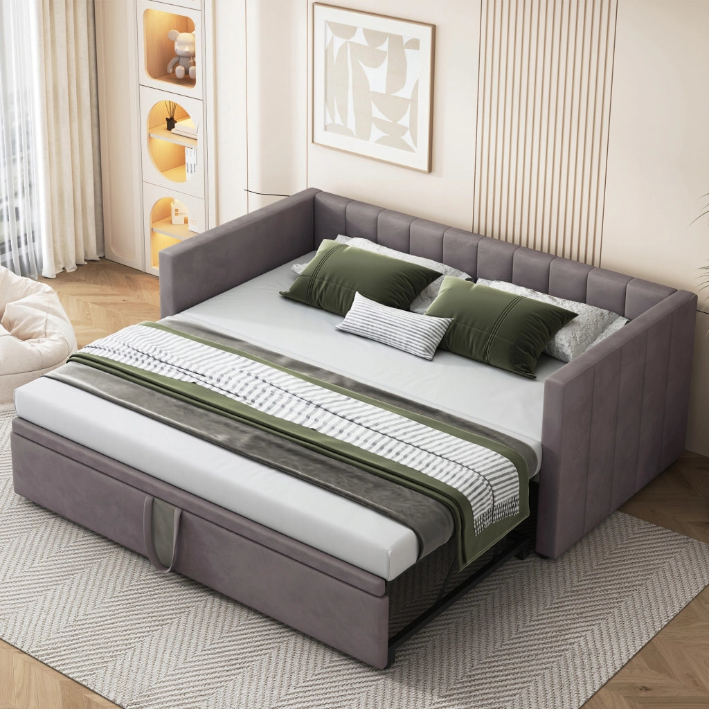 Divano letto 90x200 - Xylo - Grigio, velluto, senza materasso