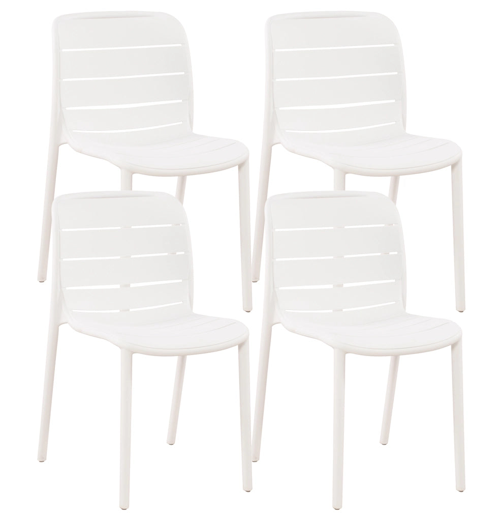 Set 4 Sedie In Polipropilene e Fibra Di Vetro Sedia Cucina Trattamento Uv Antiscolorimento Giardino Interno Esterno Moderne Robuste Resistenti Seduta Terrazzo Soggiorno Bar Ristorante Impilabili Iris-Bianco