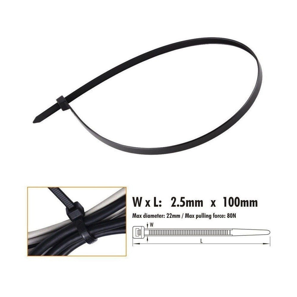 Trade Shop - Set 60 Pz Fascette Cavi Cavo Nero Stringenti In Plastica Nylon 2.5x100 Mm 92379 -