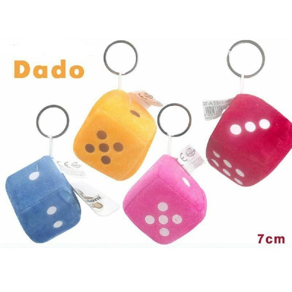 Trade Shop - Set 12 Pezzi Dado Peluches Colorato 7 Centimetri Portachiavi Porta Chiave -