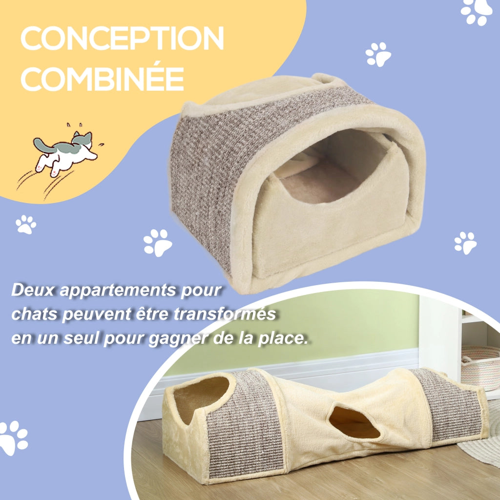 Tunnel per Gatti con 2 Nicchie in Sisal ¨C zephmum ¨C Beige 107x38x29 cm