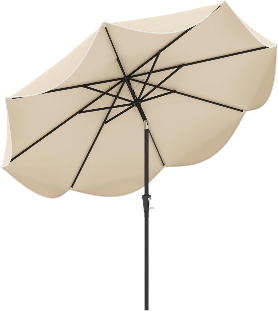 Ombrellone da Giardino 270 cm, Inclinabile 30° con 8 Stecche, Palo in Metallo, Parte Superiore Ventilata e Manovella, Anti-UV, per Spiaggia, Balcone e Terrazzo (Beige, 270 x 235 cm)