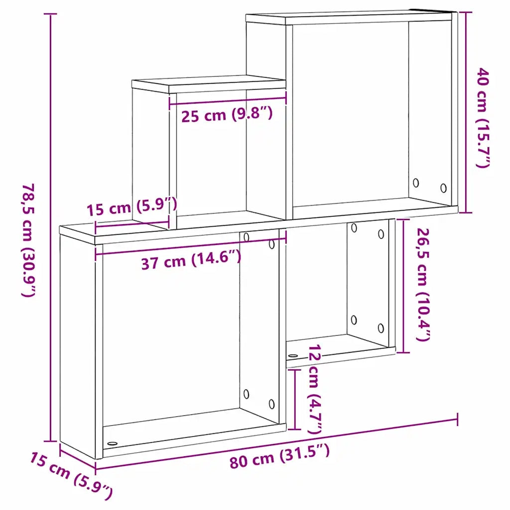 Scaffale da parete A parete Rovere Nero 80 x 15 x 78,5 cm 862654