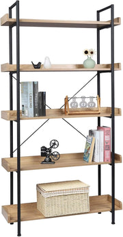 Scaffale per Libri con 5 Ripiani Aperti, Libreria con Struttura in Metallo per Soggiorno/Camera da Letto/Studio, 91x30x173 cm, Rovere Chiaro