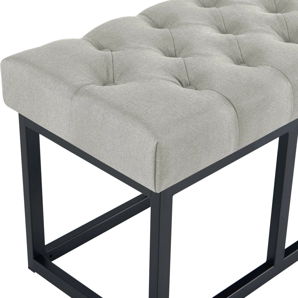 Panca design AMUN in metallo nero opaco e tessuto grigio,100 cm
