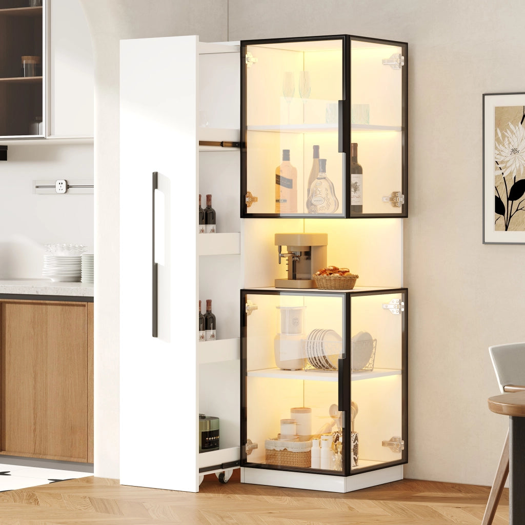 Vetrina alta 70x38x160 cm con ripiani estraibili; in MDF e vetro bianco