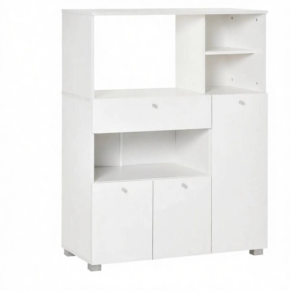 Mobile da cucina per microonde 90x40x120 cm bianco con 2 armadi; cassetto e 4 vani