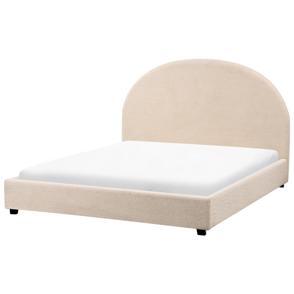 Letto matrimoniale in tessuto bouclè beige 140 x 200 stile retrò minimalista