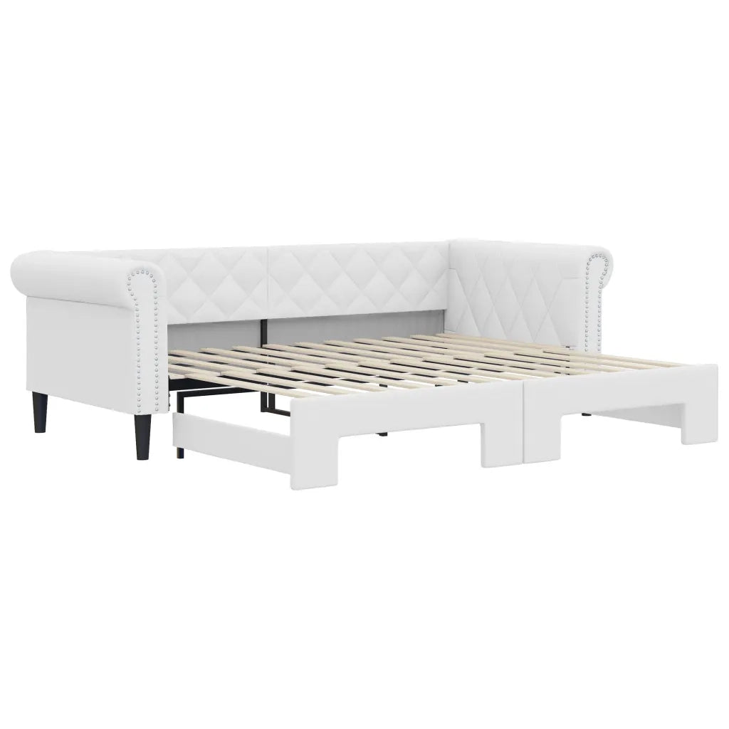 Divano Letto con Letto Estraibile-Sofa Letto-Daybed Bianco 90x200cm in Similpelle