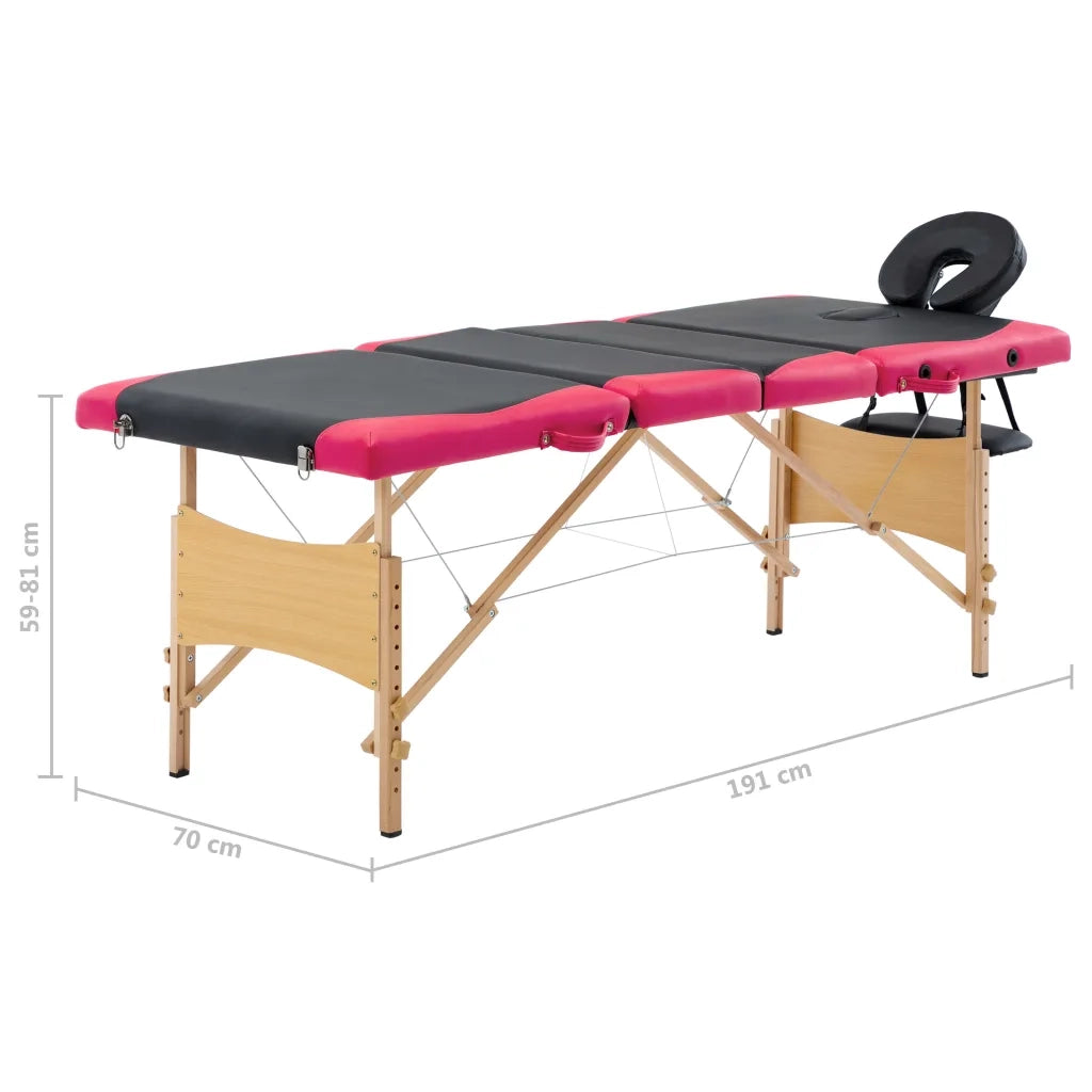 Lettino Massaggio Pieghevole a 4 Sezioni Legno Nero e Rosa CFW8739365