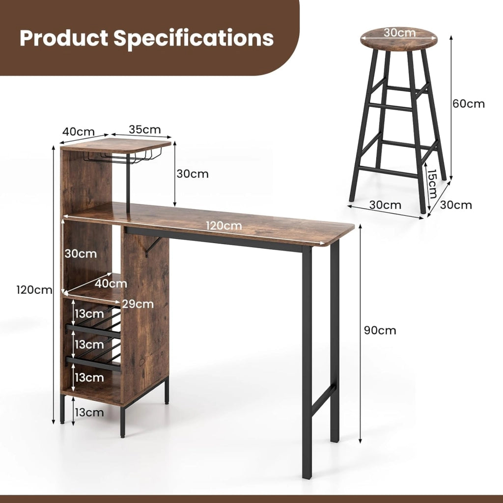 Tavolo Alto con Sgabelli 3 pz Tavolino e Bancone Bar, Penisola Cucina con Sgabelli, Tavolo Bistro in Forma Quadrata 120x40x90 cm, 4 Colori (Caffe)