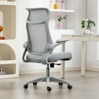 Sedia da Ufficio Ergonomica con Braccioli Regolabili, Schienale a Rete e Poggiatesta, Grigio