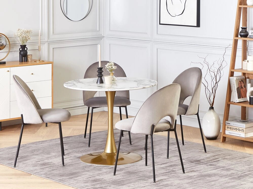 Tavolo da pranzo in marmo bianco con piano in MDF dorato base in metallo tavolo da cucina rotondo industriale da 90 cm