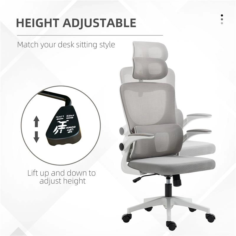 SEDIA DA UFFICIO ERGONOMICA AD ALTEZZA REGOLABILE CON POGGIAPIEDI E POGGIATESTA, 60X59X114-122 CM, GRIGIO