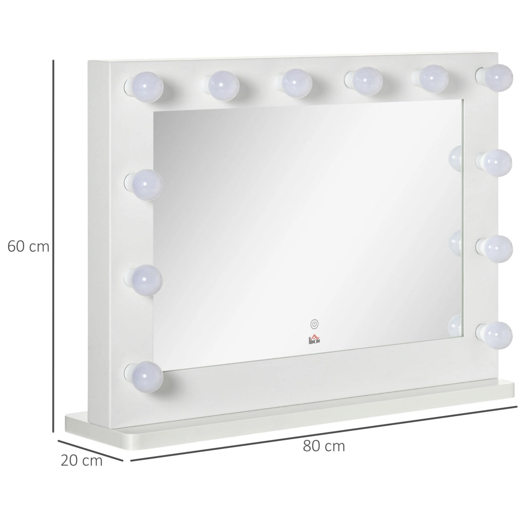 Specchio da trucco illuminato in stile Hollywood con interruttore touch, specchio cosmetico con 12 luci LED dimmerabili, specchio per il trucco 80 x