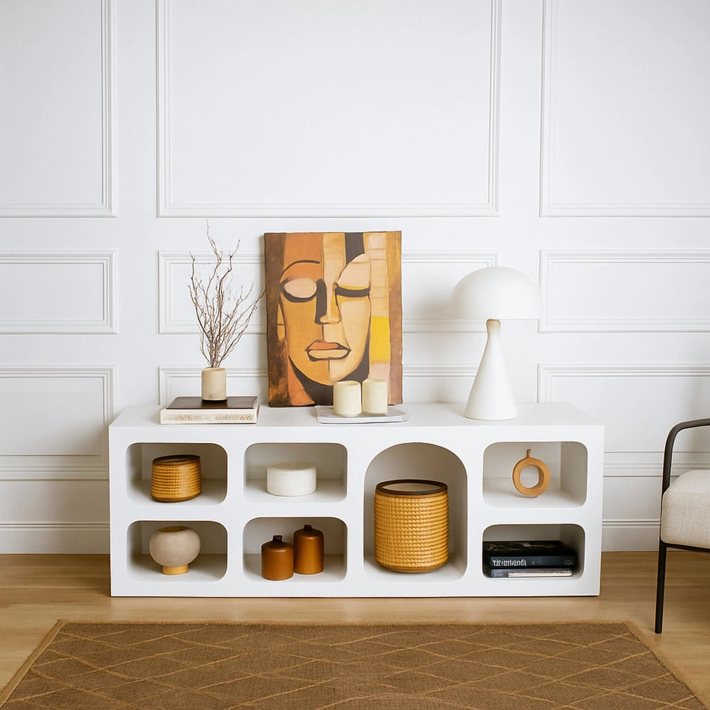 Credenza Arsenio, Buffet da soggiorno, Madia da salotto, Dispensa da cucina, 160x38h51 cm, Bianco
