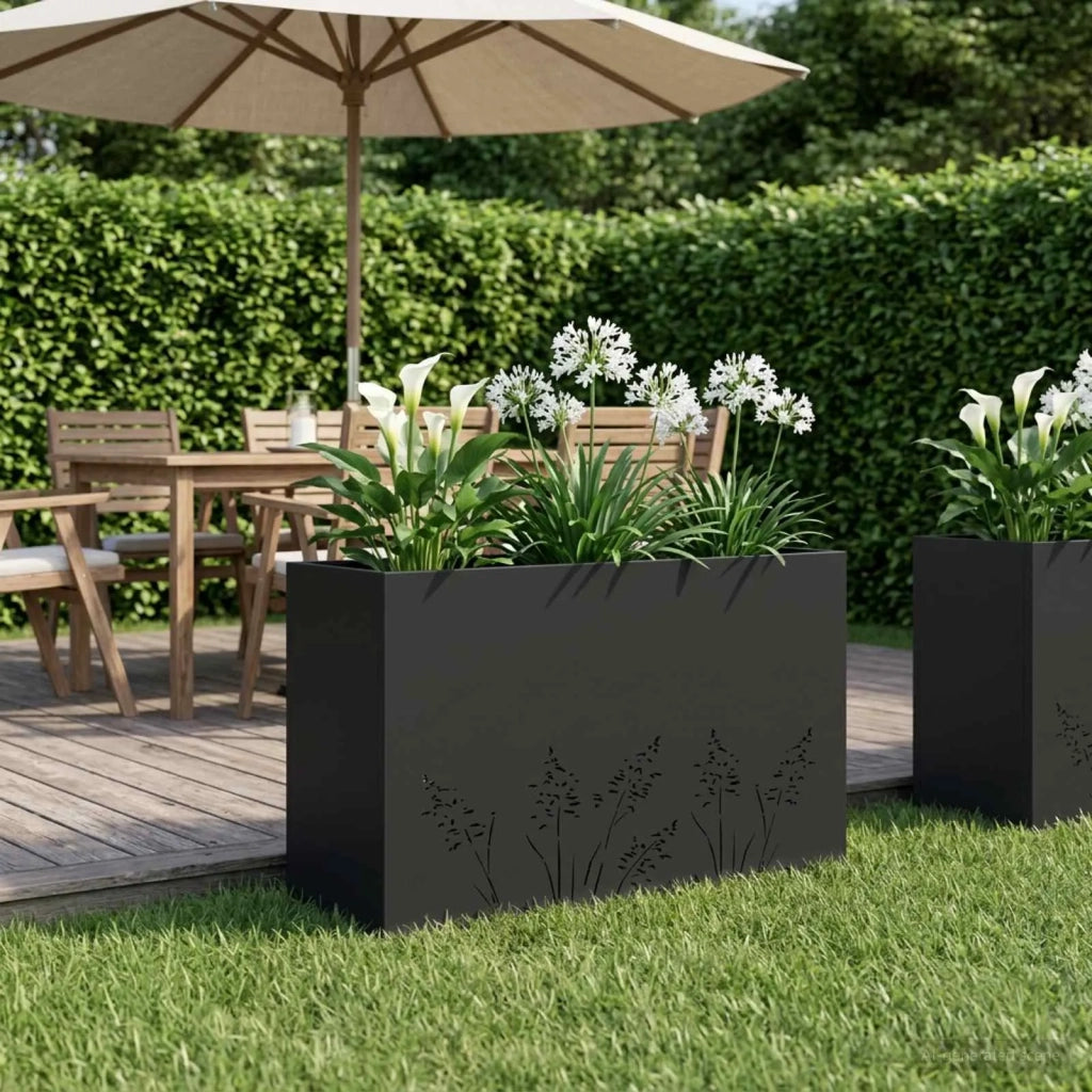 Vaso da giardino Nero 80 x 30 x 49 cm Acciaio laminato a freddo 8005834